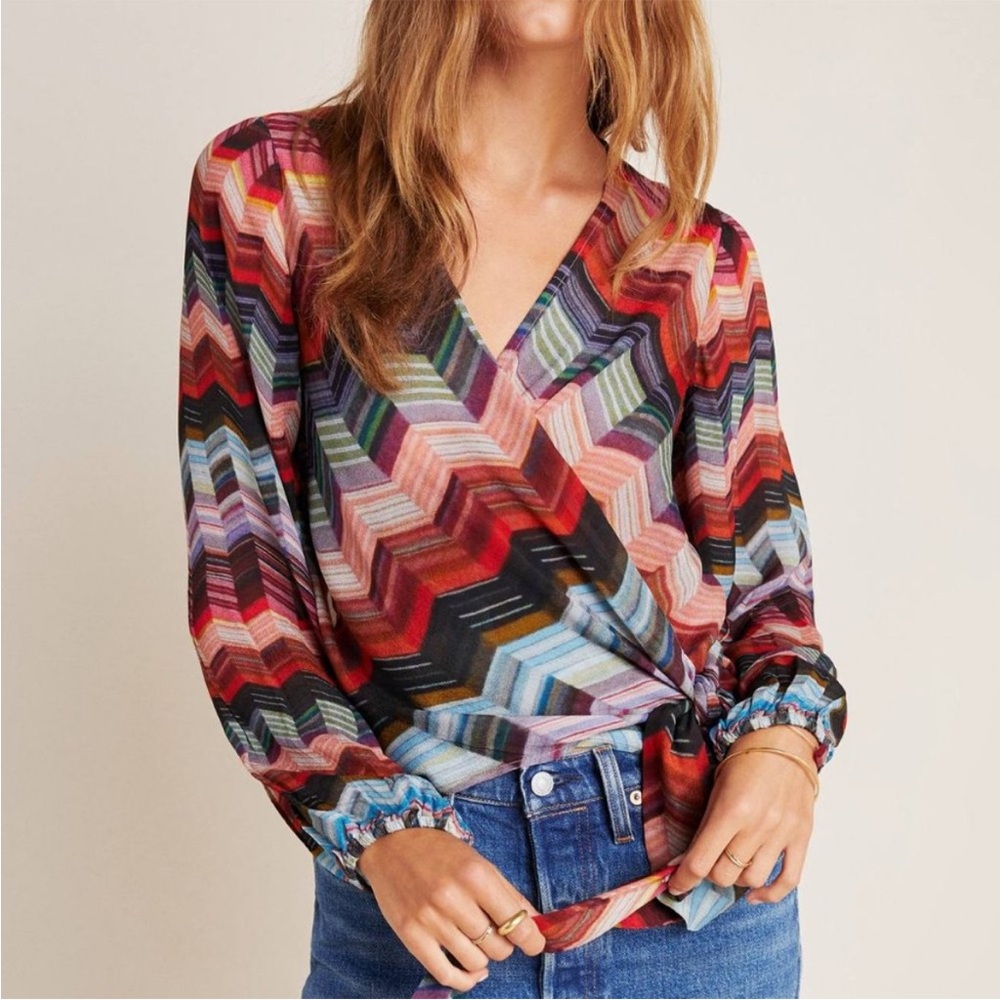 NWT Conditions Apply Anthropologie Chevron Top XS Petite